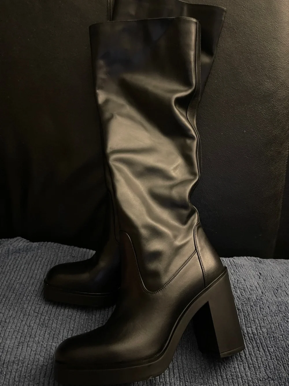 Stewart Weitzman Bethany 80 Classic Tall Black Leather Platform Boots Size 9